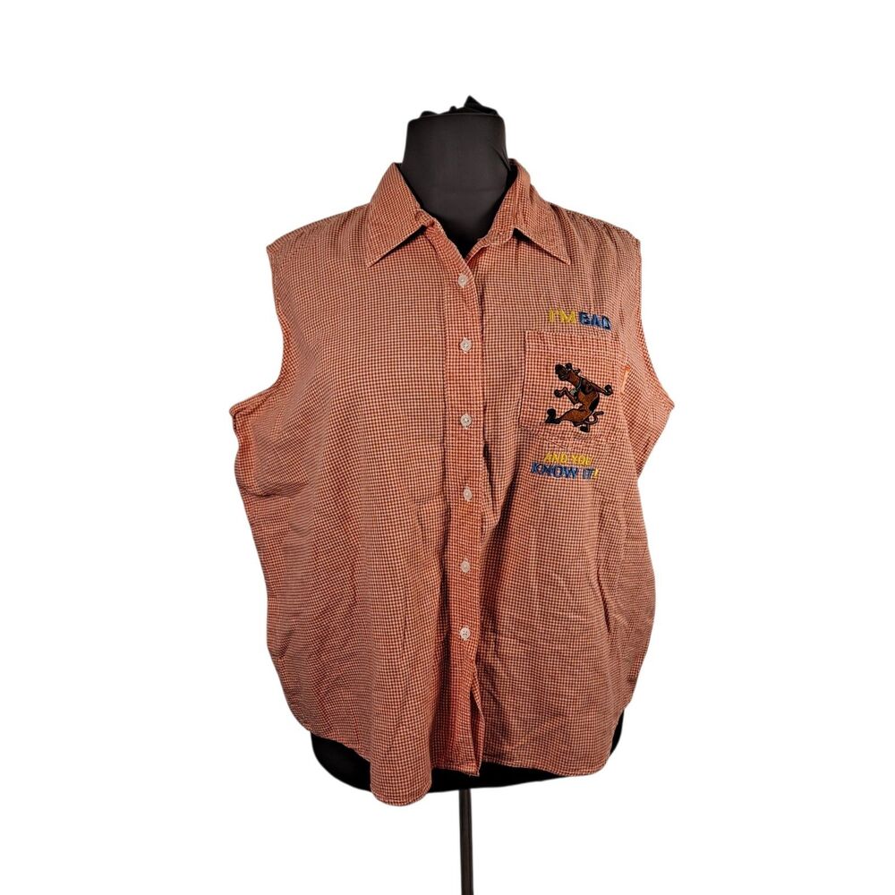 Scooby Doo Sleeveless Womens Plaid Shirt Embroidered Sz 26/28W Checked